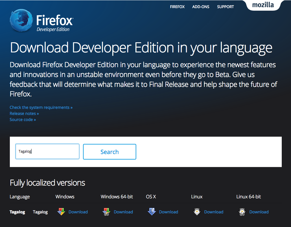 Firefox Developer Edition Now Available in Tagalog