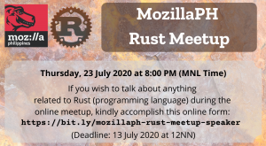 Event Alert: MozillaPH Rust Meetup (JUL 2020)